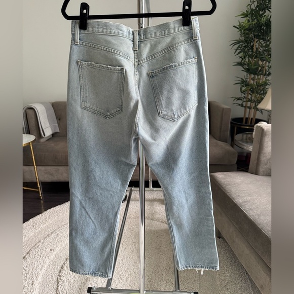 Agolde Riley High Rise Straight Crop Light Blue Distressed Jeans Size 28 - Picture 8 of 15